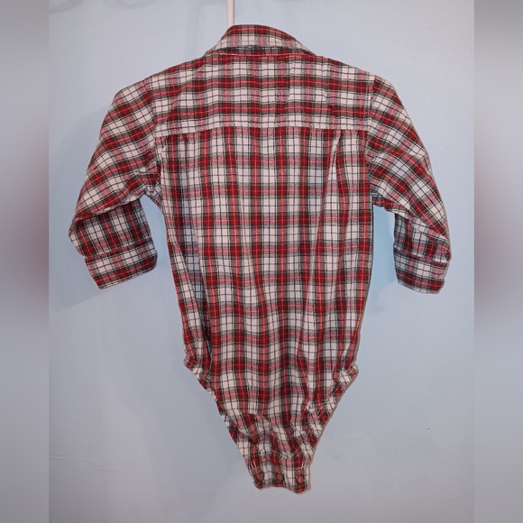 Vintage OSH KOSH BGOSH snap button down collared long sleeve onesie red plaid - Picture 8 of 12